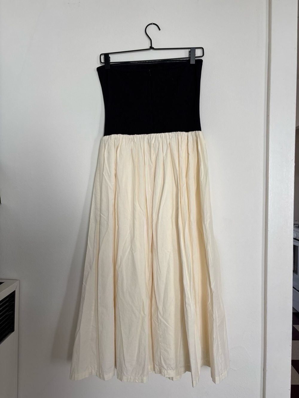 Strapless Black Bodice with Cream Maxi Skirt Dress